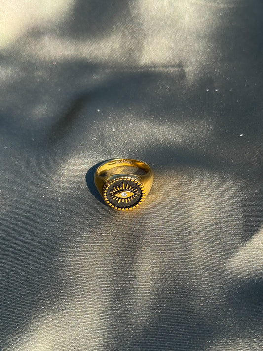 Anel Dourado Aço Inoxidável com Medalha
