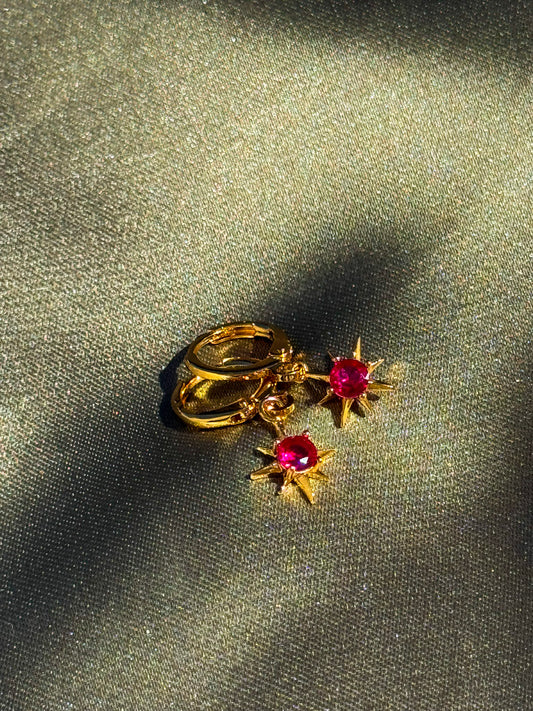 Brincos Dourados Aço Inoxidável Cristal Ruby