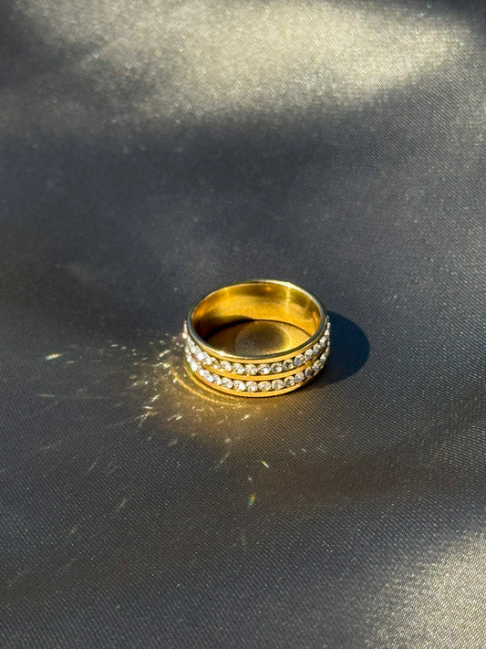 Anel Dourado Aço Inoxidável com Cristais
