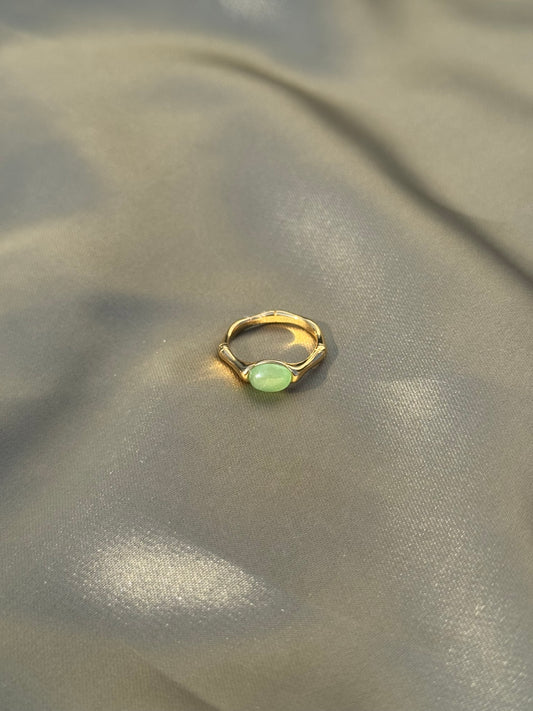 Anel Dourado Aço Inoxidável com Pedra Verde