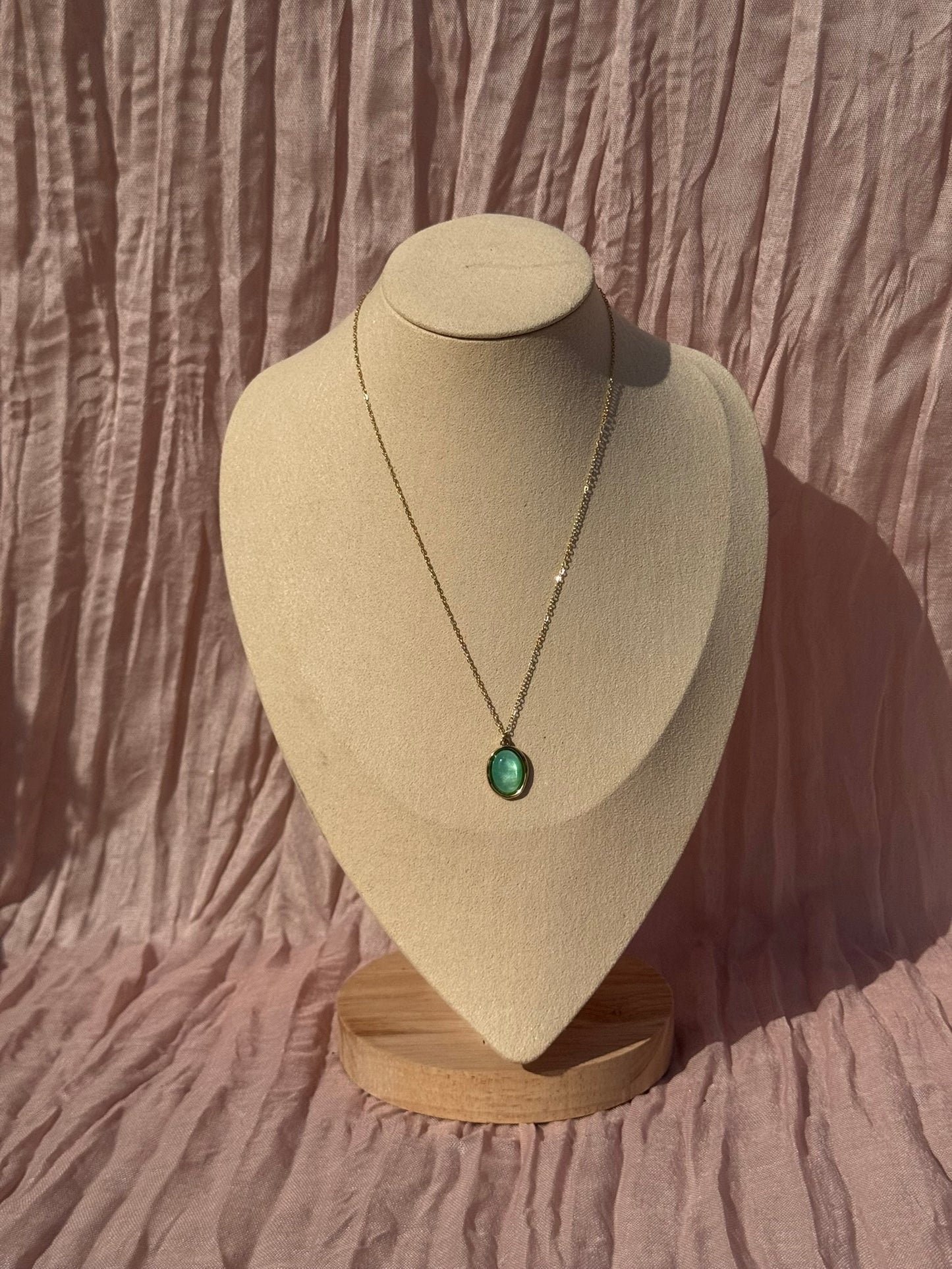 Colar Dourado Aço Inoxidável Pingente Verde