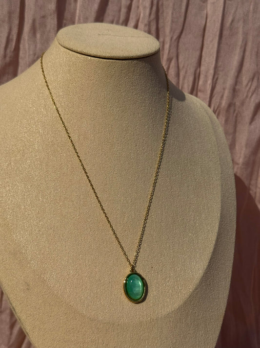 Colar Dourado Aço Inoxidável Pingente Verde